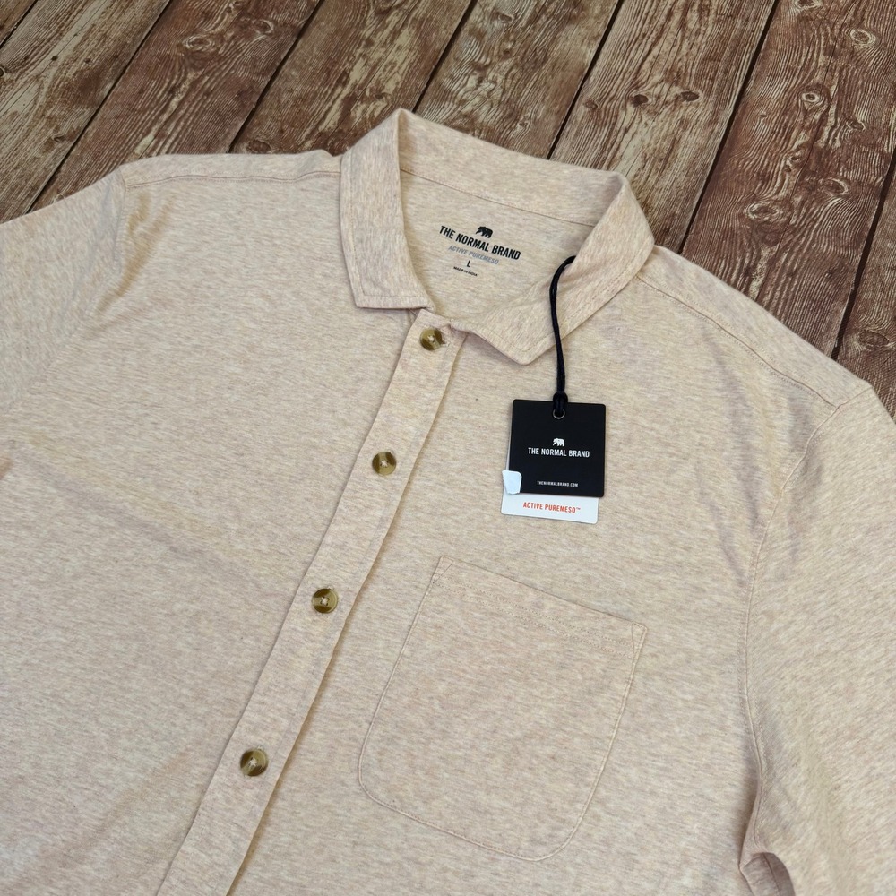The Normal Brand Active Puremeso Button Up Shirt Mens Large Latte Stretch Pocket